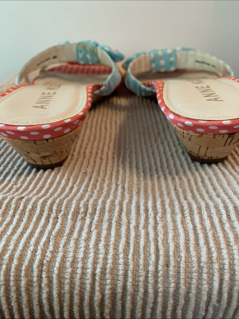 Anne Klein Polka Dot Bow Sandals in Coral, Blue & Yellow - Picture 3 of 7